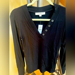 NWT LOFT Black Women's Henley Ribbed Top🖤💘🖤